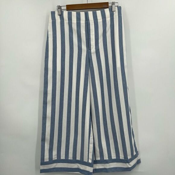 Club Monaco Blue White Stripes Amelee Crop Wide Leg Pants Size 10 NWT - Picture 1 of 8